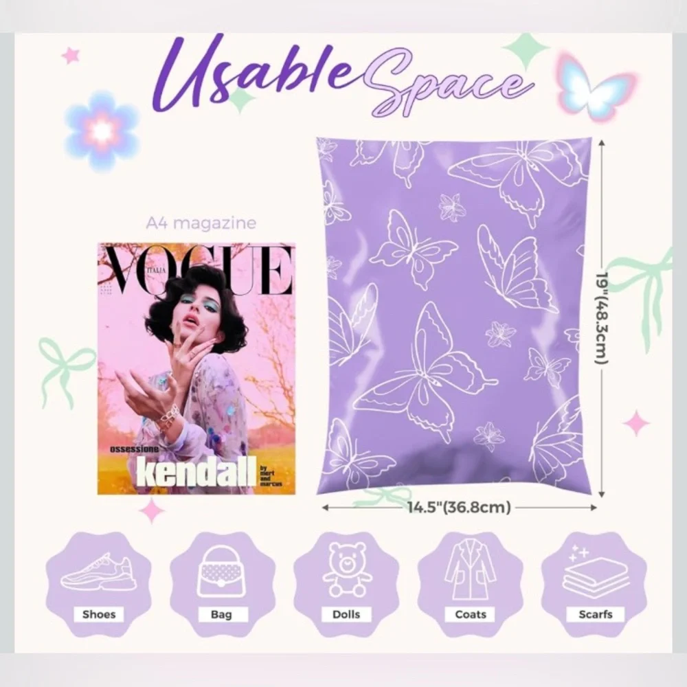 25 Purple Butterfly 14.5x19 Poly Mailers